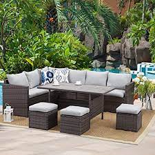 How to buy patio conversation sets. Amazon Com Wisteria Lane Patio Furniture Set 7 Piece Outdoor Dining Sectional Sofa Couch With Dining Table And Chair All Weather Deck Wicker Conversation Set With Cushion Grey Garden Outdoor