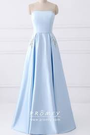 Baby Blue Satin Beaded Pockets Strapless Prom Dress Long Blue Dress Dresses Strapless Prom Dress