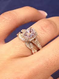 Rose Gold Engagement Ring With Twist Wedding Band Champagne Colored Sapphire Center Colored Engagement Rings Popular Engagement Rings Womens Engagement Rings