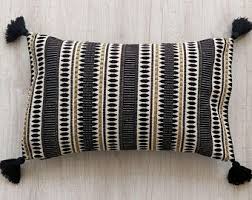 Black And White Throw Pillow With Tassels Throw Pillow Jacquard Pillow Pillows With Tassels Black And White Pillow Decorative Pillow Cover 16x16 14x14 Any Pillows Stylish Pillows Throw Pillows