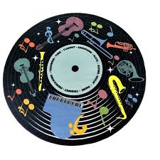 Streeter Musical Instruments Classroom Black Yellow Green Area Rug Record Crafts Classroom Carpets Record Art