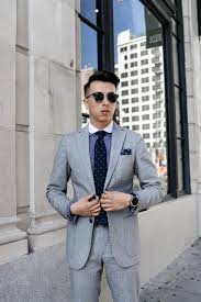 Light Gray Suit Gingham Dress Shirt Polka Dot Tie Pocket Square Grey Suit Men Grey Suit Combinations Mens Fashion Blazer