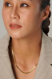 Herringbone Flat Thin Gold Chain Necklace