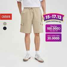 Canifa men's khaki shorts with elastic waistband and side pockets 8BS24S013  | Shopee Singapore