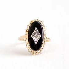 Vintage 10k Yellow Gold Black Onyx Diamond Ring Retro Etsy Antique Rings Vintage Retro Jewelry Gold