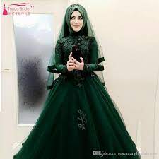 Amazing Beautiful Dark Green Wedding Ball Gowns African Hijab Bridal Dresses Long Sleeve Vestid Ball Gowns Wedding Green Wedding Dresses Muslim Wedding Dresses