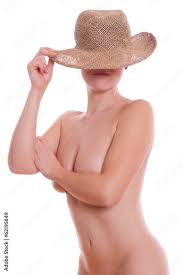 stehende nackte Frau mit Stohhut Stock Photo | Adobe Stock