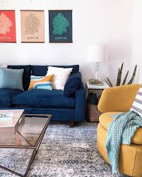 Color Shy Don T Be Check Out This Living Room With Our Harmony Sofa In Ink Blue And Cres In 2020 Blue Living Room Decor Blue Sofas Living Room Minimalist Living Room