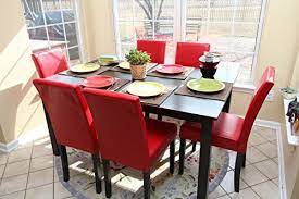 7 Pc Red Leather 6 Person Table And Chairs Red Dining Dinette Red Parson Chair You Can Kitchen Table Settings Espresso Dining Tables Dining Room Table Set