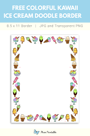 Free Printable Colorful Kawaii Ice Cream Doodle Border Doodle Borders Doodle Pages Sharpie Doodles