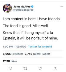 The last post from mcafee's twitter account was a retweet of a father's. K0ngkzpulyxokm