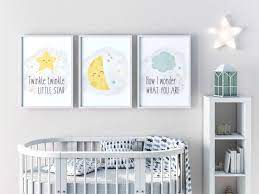 Whether you want to decorate a boy's room, girl's room, or you want something gender neutral, we have the nursery wallpaper and wall decals you've been searching for. Twinkle Twinkle Little Star Wall Art Set Of 3 Moon Star Etsy Stars Nursery Decor Nursery Inspiration Neutral Gender Neutral Nursery Art