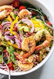 Mediterranean Chopped Salad With Lemon Garlic Shrimp