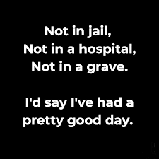 Not In Jail Not In A Hospital Not In A Grave I D Say I Ve Had A Pretty Good Day Funny Quotes Sarcastic Quotes True Quotes