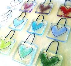 Fused Glass Love Heart Hanger Wedding Favour Anniversary Birthday Get Well Glass Fusing Projects Glass Fusion Ideas Fused Glass Ornaments