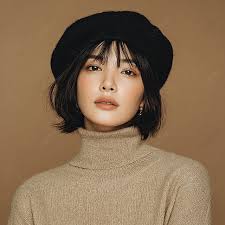 Hình nền Chân Dung Thanh Lịch Của Một Phụ Nữ Nhật Bản Trong áo Len Cao Cổ  Và Mũ Nồi đen Trên Nền Màu Nâu Mềm Mại, ảnh Chụp, Tiếng Nhật, Người