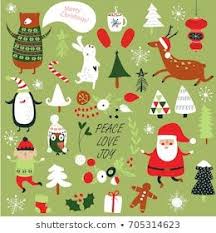 Christmas Cards With Cute Santa Claus Bear Trees Flowers Mittens Snowflakes And Christmas Toys Penguin In Personnages De Noel Carte Noel Biscuit De Noel