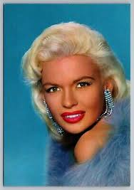 Jayne Jane Mansfield in blue mink coat postcard. Unused Postcrossing pretty  girl