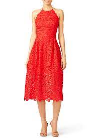 Cynthia Rowley Cherry Red Lace Halter Dress Red Cocktail Dress Lace Halter Dress Tea Length Cocktail Dresses