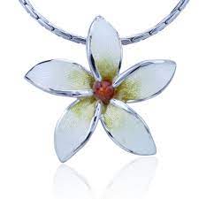 Guy Harvey Plumeria Flower Necklace Enameled And Crafted In Sterling Silver 18 Jewelry Workshop Flower Necklace Sterling Silver Chains