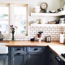 Can be used with an undermount sink. Painted Furniture Ideas 8eb9cb42847f47367d8584ddb4b4c114 Butcher Block Countertops Kitchen White Cabinets Navy Subway Tile Kitchen Painted Furniture Ideas