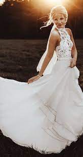 A Line Halter Lace Chiffon Long Beach Flowy Wedding Dress Ow377 High Neck Wedding Dress Ball Gowns Wedding Halter Wedding Dress