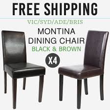 Dining Chair 4x Faux Leather Black Brown Back Rest Solid Pine Wood Legs Montina Stulya Dlya Stolovoj