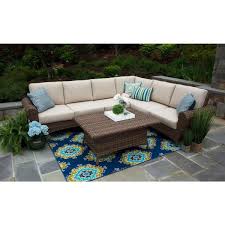 canopy aspen 5 piece resin wicker outdoor sectional with sunbrella spectrum sand cushions sec8000asp the home depot wicker outdoor sectional outdoor sectional sofa beige cushions