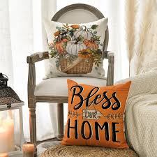 AVOIN colorlife Fall Pumpkin Home Sweet Home Orange Throw Pillow Covers, 18  x 18 Inch Seasonal Autumn Bless Our Home Decorations for Sofa Couch Set of  4 : Amazon.ca: Home