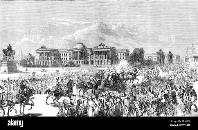 Government House, Calcutta, sketched by one of our special artists, 1876. 'Government House...occupies the principal site in Calcutta. It faces the Maidan...The plan of it might be described as a quadrangle, but