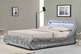 Madrid Led Lights Silver Crushed Velvet Fabric Ottoman Storage Bed Frame Double King Size Crazy Pr Velvet Bed Frame Bed Frame With Storage Grey Velvet Bed