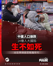 追光者- 【中國陷「生不如死」人口降至14.05億出生率倒退至乾隆年代】 中國人口警鐘再響！中國國家統計局公佈去年人口數據，顯示總人口連續第4年 下跌，去年淨減少339萬人，人口規模降至14.05億人。值得注意的是，中國去年出生人數跌破800萬大關，比例倒退至大約300年前 ...