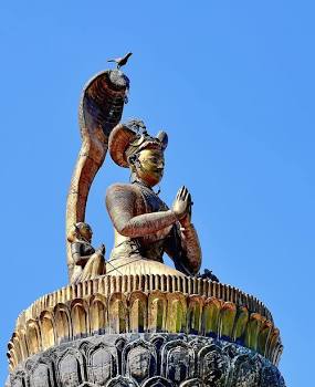 The iconic statue of King Yoganarendra Malla in Patan, AI generated