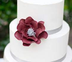 Burgundy And Silver Open Rose Sugar Flower Wedding Cake Etsy Sugar Flower Wedding Cake Wedding Cakes With Flowers Wedding Cake Toppers