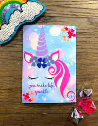 Use ink stamps to create an old fashioned feel. You Make Life Sparkle Have A Magical And Happy Birthday Unicorn Themed Handmade Greeting Card Unicorn Birthday Cards Happy Birthday Cards Handmade Unicorn Card