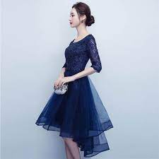 Navy Blue Bridesmaid Dress Lace Embroidery Short Front Long Back Half S Blue Bridesmaid Dresses Short Prom Dresses Short Blue Navy Blue Bridesmaid Dresses Lace