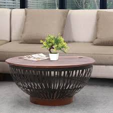 With a whitewashed water based sealed finish. Barkerville Rustic Solid Wood And Iron Cage Drum Coffee Table