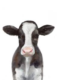 Baby Holstein Cow Calfyoull Love This Realistic Watercolor Painting Of A Sweet Holstein Cow Calf Per In 2020 Animal Paintings Cow Painting Cow Art
