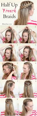 Technically, the french braid includes three sections of hair that are braided together from the crown of the head to the nape of the neck, while incorporating other sections of hair. Braid 11 Half Up French Braids