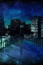The stars in the sky at night appear like diamonds shining. Nighttime Anime City View Anime Scenery Wallpaper Anime Scenery Anime City