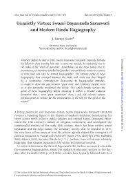 Swami dayanand saraswati war mehr als ein religiöser führer indiens, der einen tiefen einfluss auf die indische gesellschaft hatte. Pdf Unsaintly Virtue Swami Dayananda Saraswati And Modern Hindu Hagiography Journal Of Hindu Studies Barton Scott Academia Edu