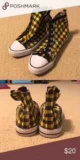 Black And Yellow Converse Shirt Checkered High Top Converse Converse High Tops Converse High Tops