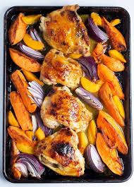 This Sheet Pan Baked Apricot Chicken With Sweet Potatoes Is A Cheap Healthy Meal That S The Perfect We Cheap Healthy Meals Chicken Sweet Potato Apricot Chicken