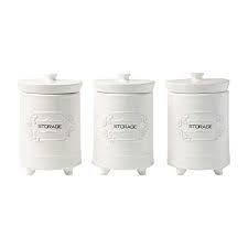Blue and white ceramic canister set. French Design White Ceramic Canister Set For Kitchen Set Of 3 Decorative Storage Containers With Airtight Lids For Coffee Sugar More Shabby Chic Storage For Kitchen Essentials 12oz Canister