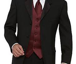 Mens Black And Burgundy Suits Popular Black Mens Wedding Suits With Burgundy Vest Tailored Groom Party Tuxedos Groom Suit Black Groom Attire Black Groomsmen Attire Black