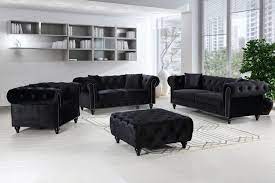 Esofastore 2pcs sectional sofa set living room furniture black faux leather. Chesterfield Velvet Black Living Room Set From Meridian Luna Furniture