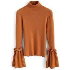 Chicwish Keep Knit Up Turtleneck Top In Orange 5055 All Liked On Polyvore Featuring Tops Orange Turtleneck Yellow Knit Sweater Turtle Neck Top Turtle Neck