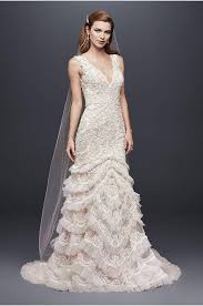 Beaded Lace Wedding Dress With Plunging Neckline David S Bridal Beaded Lace Wedding Dress Wedding Dresses Unique Wedding Dresses Lace