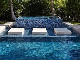 Contemporary Swimming Pool Using Glass Mosaic Tile Aquarella Blue By Mineral Tiles Mosaic Pool Pool Landscape Design Luxury Swimming Pools