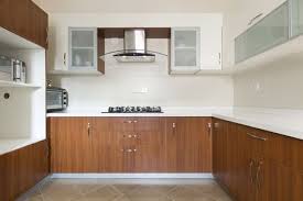 Wood Tone Kitchen Cabinets U Shaped Kitchen Frosted Glass Cabinet Doors Homelane Inte Interior Design Solutions House Interior Beautiful Houses Interior